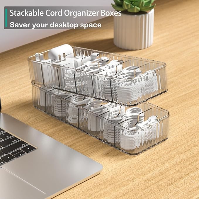Cable Storage Boxes Organizers 2 Pack, Cord Charger Storage Organizer Box Case - Image 3