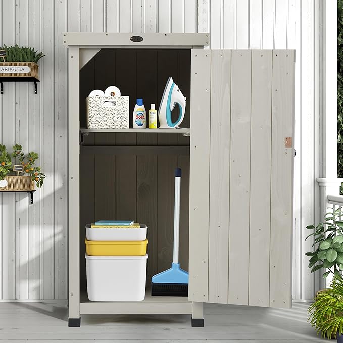 Outdoor Storage Cabinet for Patio, Garden Potting Bench Table with Shelves & Metal-Tabletop, Wooden Planting Work Station, Weatherproof - Image 2