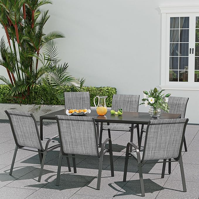 Patio Dining Chairs Set of 6, Outdoor Stackable Dining Chairs High Back, Patio Furniture for Backyard, Porch, Garden, Poolside (Grey) - Image 6