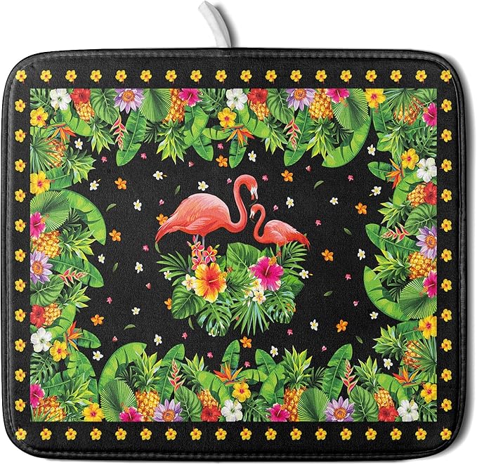 Giwawa Tropical Flamingo Dish Drying Mat Palm Leaves Absorbent Dishes Drainer by Giwawa