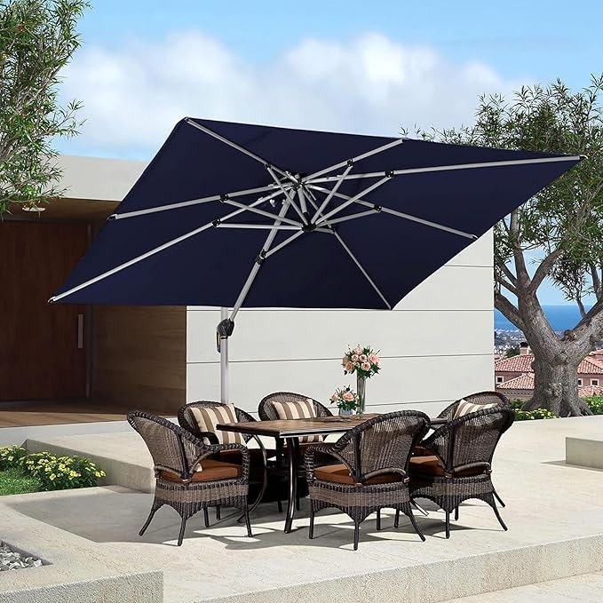 PURPLE LEAF 9' X 11' Patio Umbrella Outdoor Rectangle Umbrella Large Cantilever Umbrella Windproof Offset Heavy Duty Sun for Garden Deck Pool Patio, Navy Blue - Image 3
