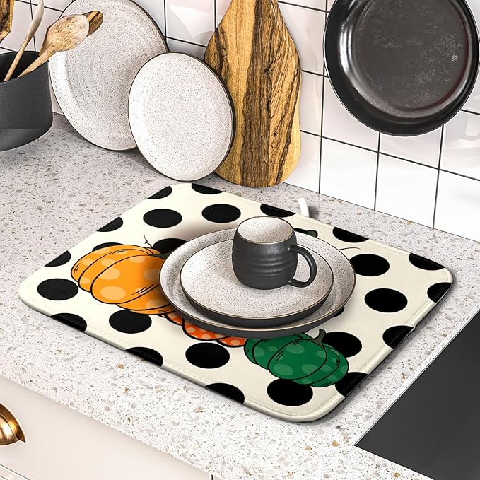 Autumn Pumpkin Dish Drying Mat for Kitchen Counter - Image 5