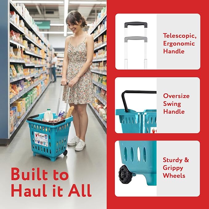 dbest products GoCart, Teal Grocery Cart Shopping Laundry Basket on Wheels - Image 9