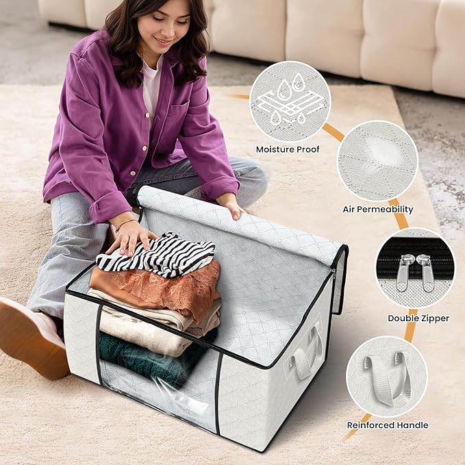 Fab totes 6 Pack Clothes Storage, Foldable Thick Fabric Blanket Storage Bags - Image 4