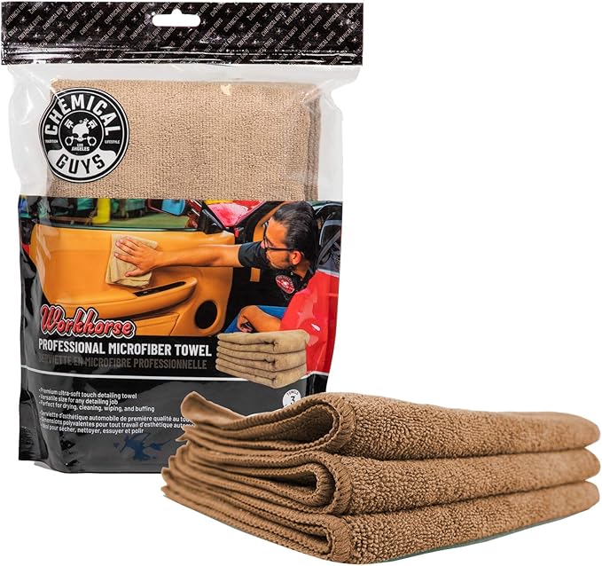 Chemical Guys MIC34403 Workhorse Professional Microfiber Towel, Tan 16" x 16" - Image 4