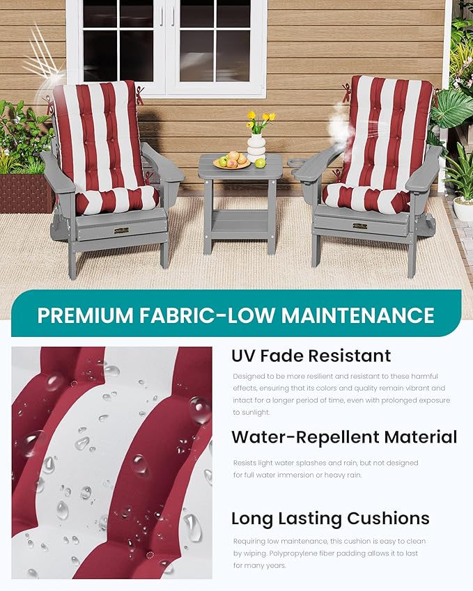 SERWALL HDPE Outdoor Rocking Chair Cushion Set of 4, Memory Foam Cushion Red White - Image 7