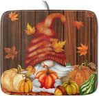 Fall Gnome Dish Drying Mat for Kitchen Counter, Autumn Pumpkin Maple Leaves by Sweetshow