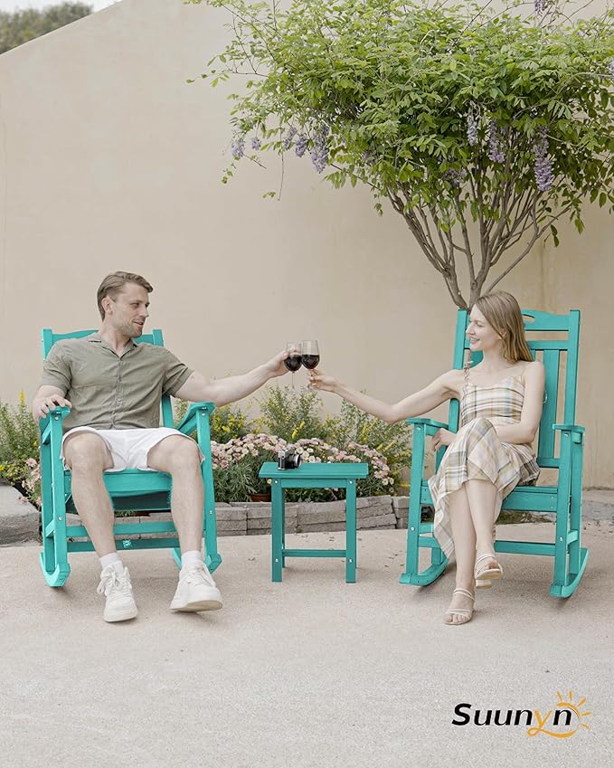 Oversized Rocking Chairs Outdoor Set of 4, High Back Porch Rocking Chair, HDPE All Weather Resistant Patio Chairs, 380lbs Weight Capacity, Lake Blue - Image 7