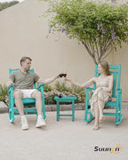 Oversized Outdoor Rocking Chair Set of 2, HDPE All-Weather Patio Rocking Chairs, High Back Outdoor Rocker for Porch, Patio, Lake Blue - Image 7
