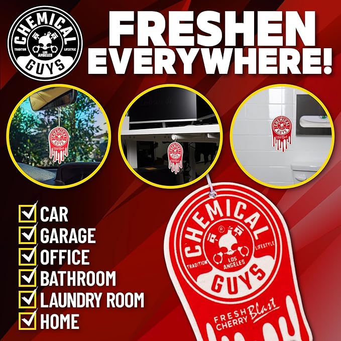 Chemical Guys Hanging Air Freshener, Fresh Cherry Scent 12 Pack, Dorm Room & - Image 3