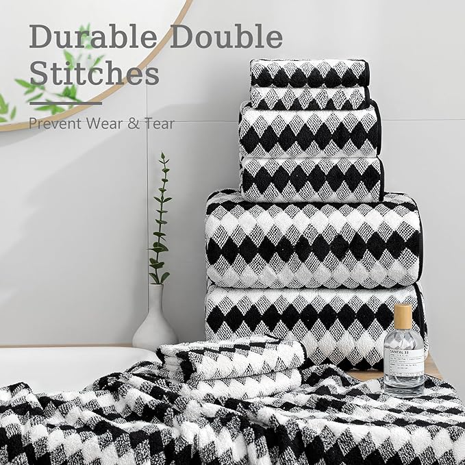 8 Piece Bathroom Towel Set Black White|2 Oversized Large Bath Towels Sheet - Image 7
