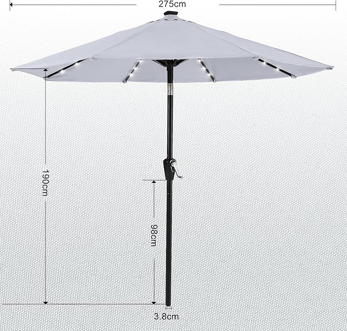 ABCCANOPY Durable Solar Led Patio Umbrellas with 32LED Lights 9FT (Light Gray) - Image 3