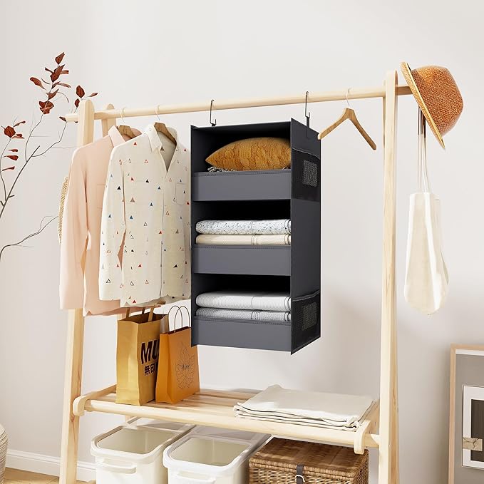 3-Shelf Hanging Closet Organizer and Storage, Foldable Hanging Closet Shelves - Image 2