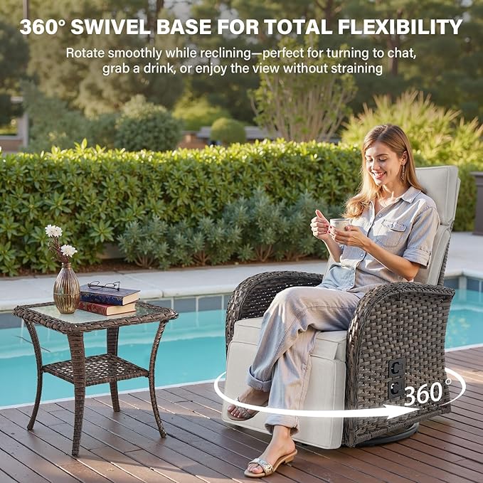 Belord Dual-Adjust Outdoor Swivel Recliner Chair – Reclining Patio Chair with Adjustable Backrest and Footrest, All-Weather Wicker Chaise Lounge Chair Outdoor for Pool Deck Brown (Upgraded 2.0) - Image 3
