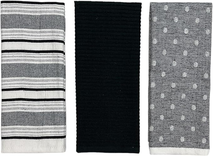Black White Kitchen Hand Dish Towels: Oversized 28" x 16", 100% Cotton Cloth - Image 8