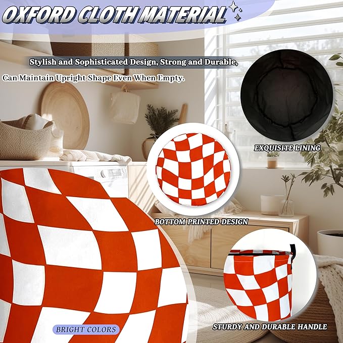Orange Checkerboard Laundry Hamper Foldable Oxford Cloth Colorful Plaid Laundry - Image 6