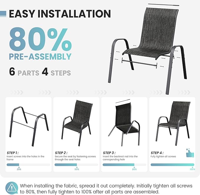 Patio Dining Chairs Set of 4, Stackable Dining Chairs High Back, Breathable Seat Fabric and Alloy Steel Frame Fit Backyard, Porch, Lawn，Poolside (Dark Grey) - Image 8
