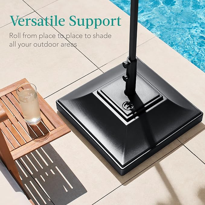 Best Choice Products Fillable Mobile Umbrella Base, Heavy Duty Base, Square Tiered Market Stand for Patio, Deck, Outdoor w/ 4 Wheels, 2 Locks, 2 Knobs, 120lb Capacity - Black - Image 5