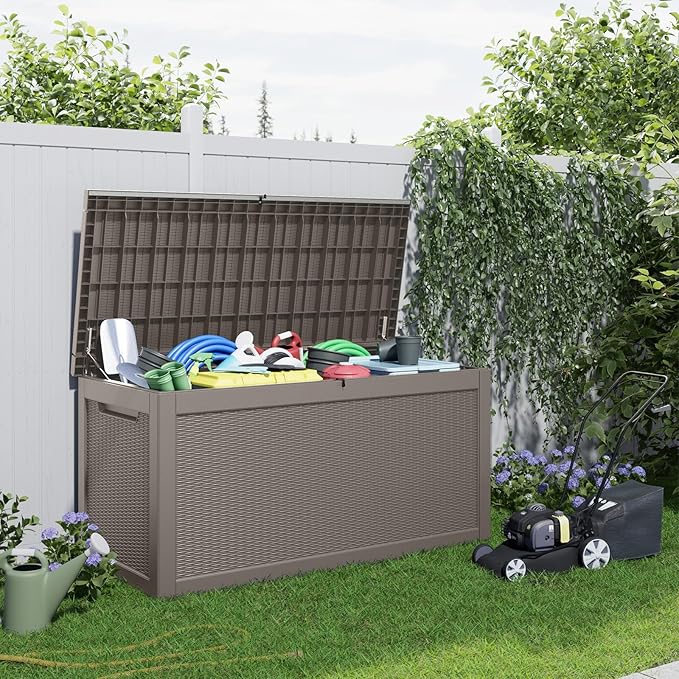 320 Gallon Waterproof Outdoor Storage Box,Large Resin Deck Box,Lockable Outside Storage Box Container for Patio Furniure,Garden,Tools (320 Gallon,Grey) - Image 6