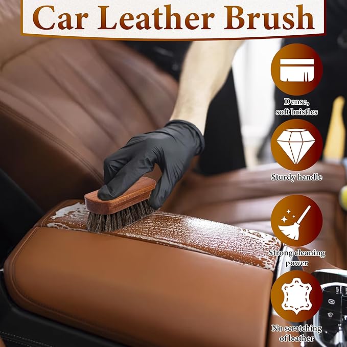 5 PCS Leather Brush Car Detailing, Horsehair Brush Shine Kit, Car Interior - Image 5