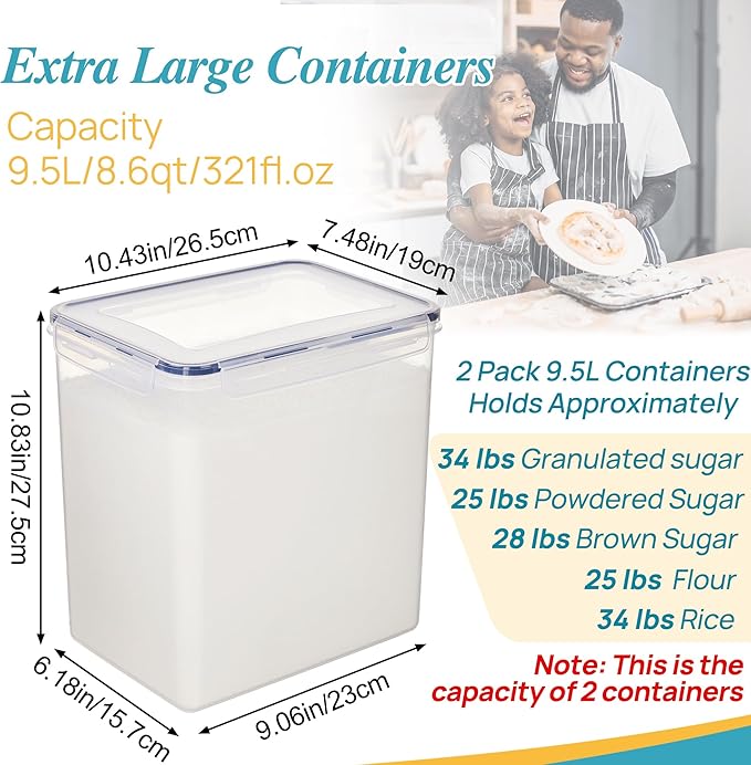 Vtopmart 9.5L 2 Pack Extra Large Flour Sugar Storage Containers - Image 2