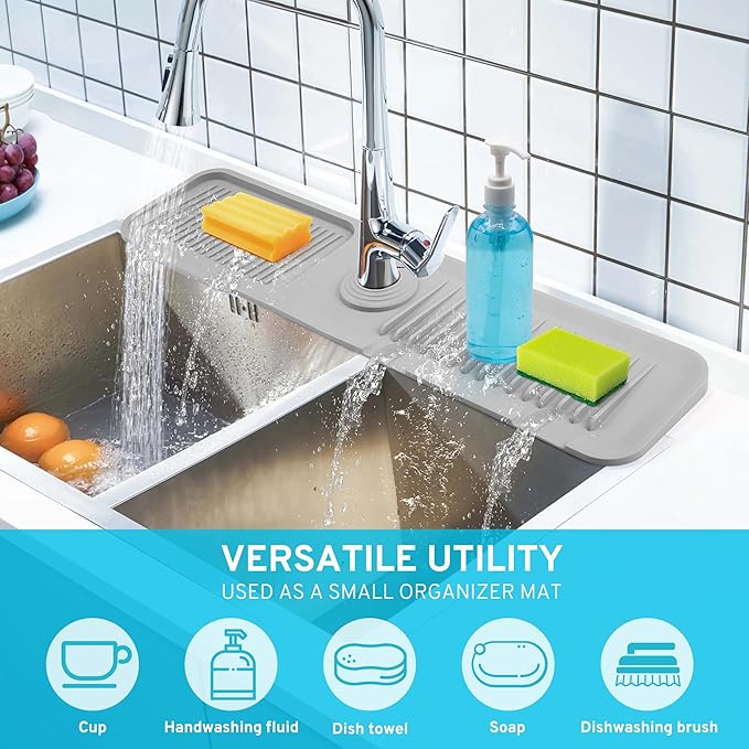 24"Longer Silicone Faucet Mat for Kitchen Sink, 5° Slope Faucets Draining Mat - Image 4