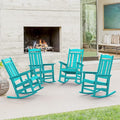 LUE BONA Outdoor Rocking Chairs Set of 4, HDPS Porch Rocker with High Back, Plastic Weather Resistant Rocking Chairs for Outdoor Indoor, Garden, Backyard, 350lb, Aruba Blue by LUEBONA