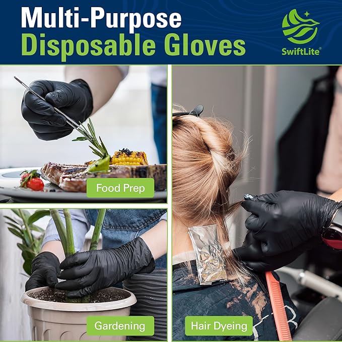 Black Nitrile Gloves, Food Safe Disposable Gloves Latex Free, Rubber Gloves - Image 6