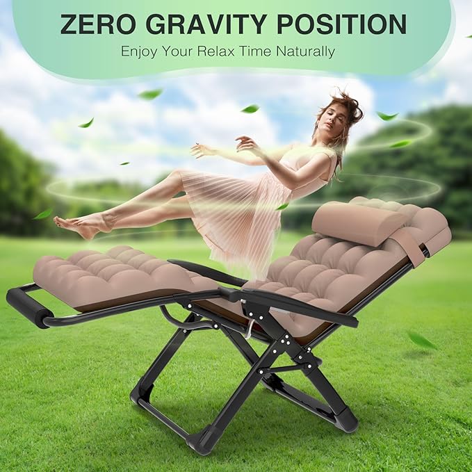 Suteck Oversized Zero Gravity Chair,33In XXL Lounge Chair w/Removable Cushion&Headrest, Reclining Camping Chair w/Upgraded Lock and Footrest, Reclining Patio Chairs Recliner for Indoor Outdoor,500LBS - Image 5