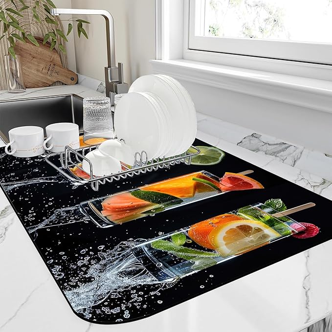 Dish Drying Mat Glasses Filled by Unknown
