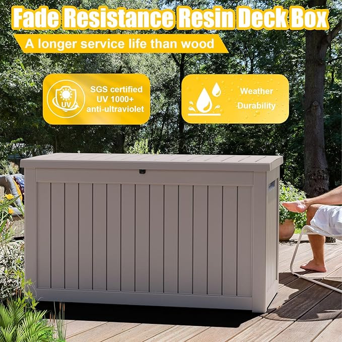 DRATO 280 Gallon Deck Box, Waterproof Resin Large Outdoor Storgae Box for Patio Furniture, Patio Cushions, Gardening Tools, Pool Supplies, Lockable（Gray，280 Gallon） - Image 2