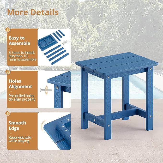 LUE BONA Outdoor Rocking Chairs Set, 3-Piece, HDPS Poly Porch Rockers with Table, Plastic Weather Resistant Rocking Chair Set for Outdoor Indoor, Garden, Backyard, 350lb, Navy Blue Chairs+Table - Image 6