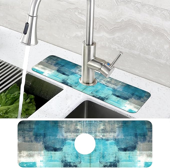 Abstract Teal and Grey Geometric Dish Drying Mat - Image 4