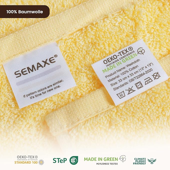 SEMAXE 100% Cotton Washcloths 12-Pack, 13 × 13 Inch Soft Yellow Face Towels – - Image 3