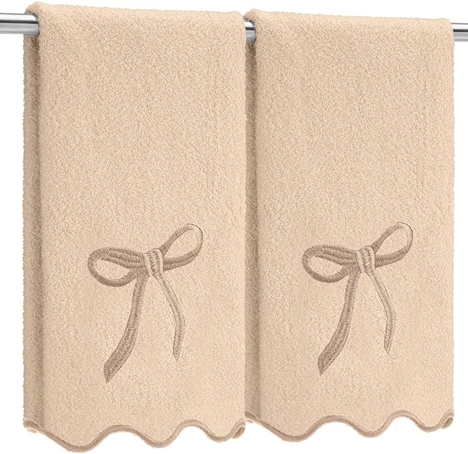 2 Pcs Brown Scalloped Hand Towels by Fanfanwin