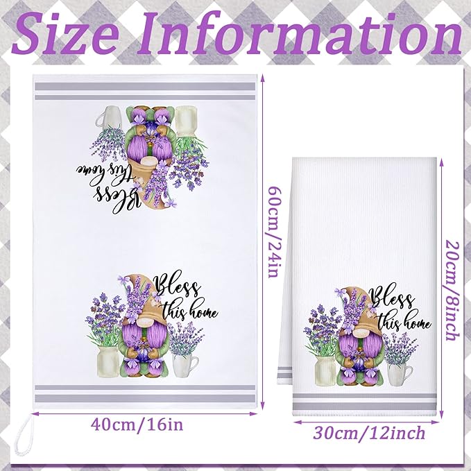 Set of 6 Lavender Kitchen Towels Purple Floral Dishtowels Rustic Absorbent - Image 3