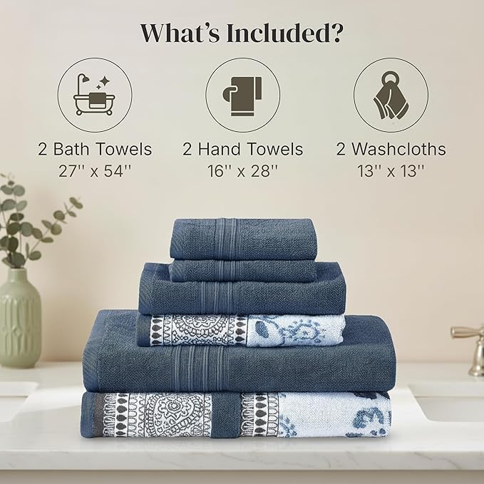 Modern Threads Ophelia 6-Piece 100% Cotton Towel Set – Reversible Yarn Dyed - Image 3
