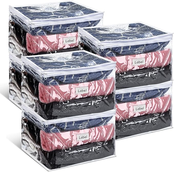 Hoolerry 6 Pieces Sweater Storage Bags Plastic Clear PVC Clothes Storage Bags by Hoolerry