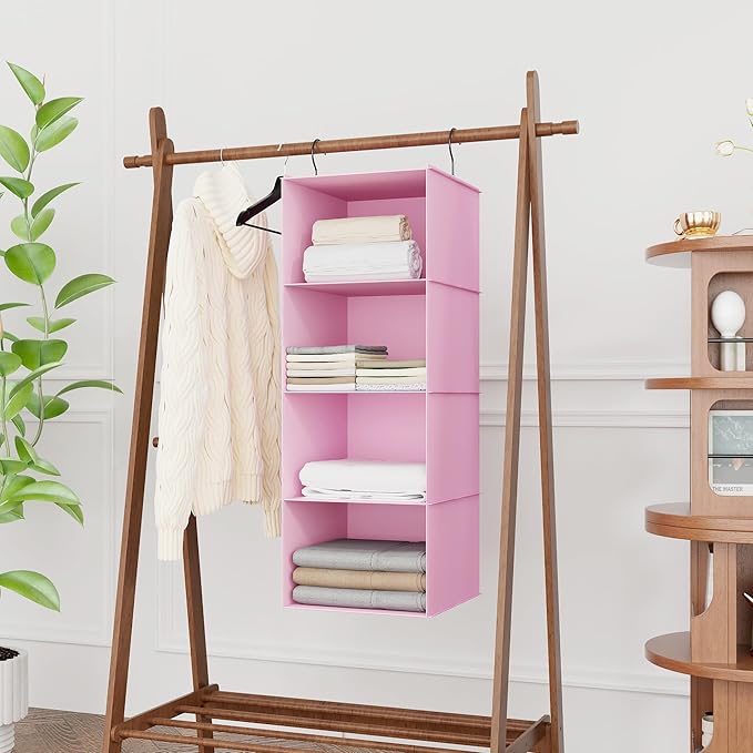 Hanging Closet Organizer, Easy Mount Foldable 4-Shelf Hanging Closet Wardrobe - Image 2