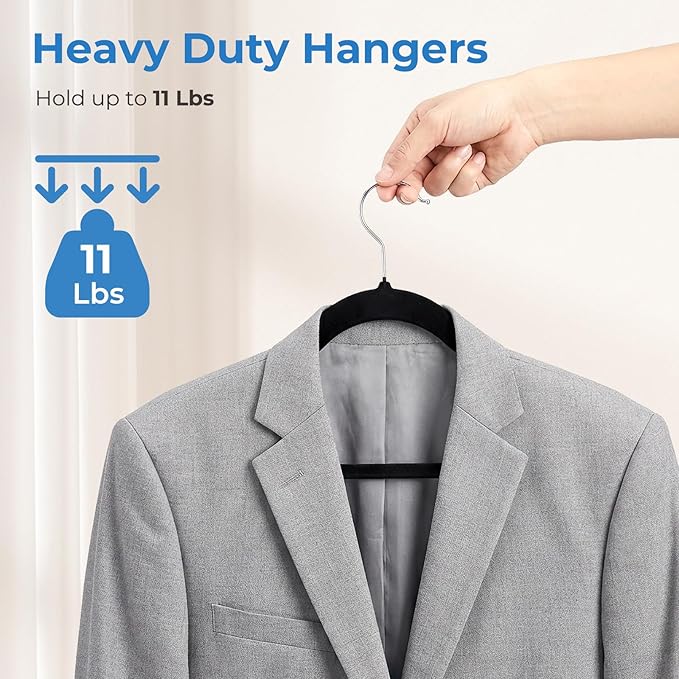 Smartor Black Velvet Hangers 50 Pack, Non Slip Clothes Hangers - Image 4