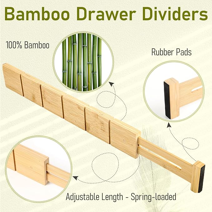 Whitmor Adjustable Bamboo Drawer Dividers, Expandable 17"-22" Drawer Organizer - Image 3