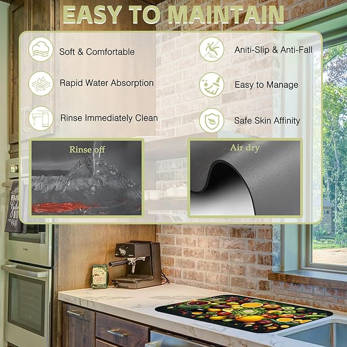 Kitchen Mat Fruits Vegetables Dish Drying Mat 16"x24" Bsorbent Coffee Maker Mat - Image 6