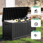 ROJIK Outdoor Storage Housing Deck Box - Waterproof Patio Furniture, Garden Tools, Cushions, Pool Accessories Storage Bench with Lockable Lid and Side Handles (Black 88 Gal) - Image 6