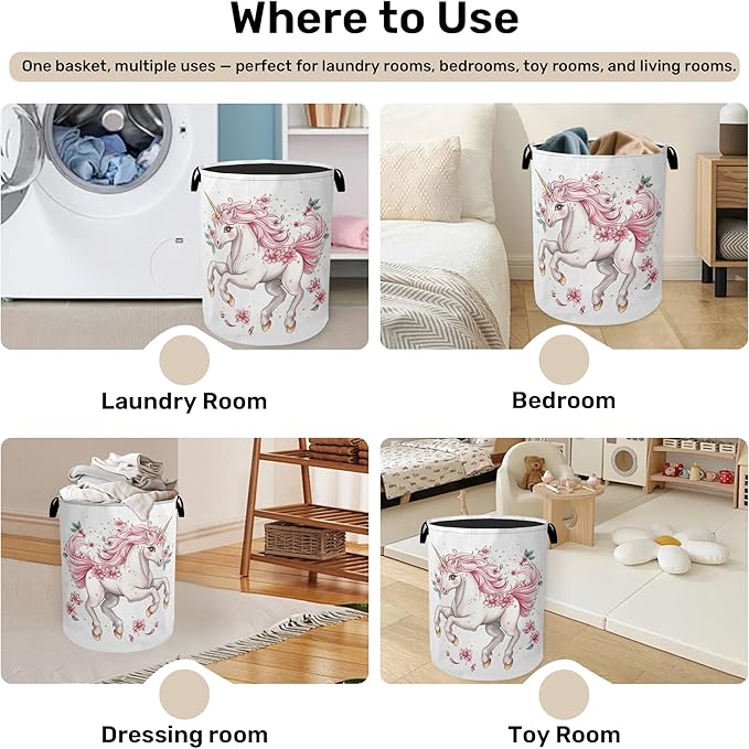 Unicorn Pink Foldable Canvas Laundry Basket - Image 4