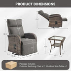 3 Pieces Zero Gravity Patio Swivel Rocking Recliner Chairs Set of 2 - Wicker Outdoor Lounge Chair with Side Table, Adjustable Backrest & Footrest, High Back Outdoor Recliner Chair for Pool Deck Gray - Image 2