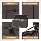 JUMMICO 78 Gallon Outdoor Deck Box Large Resin Storage Box for Patio Furniture Cushions and Garden Tools (Brown) - Image 2