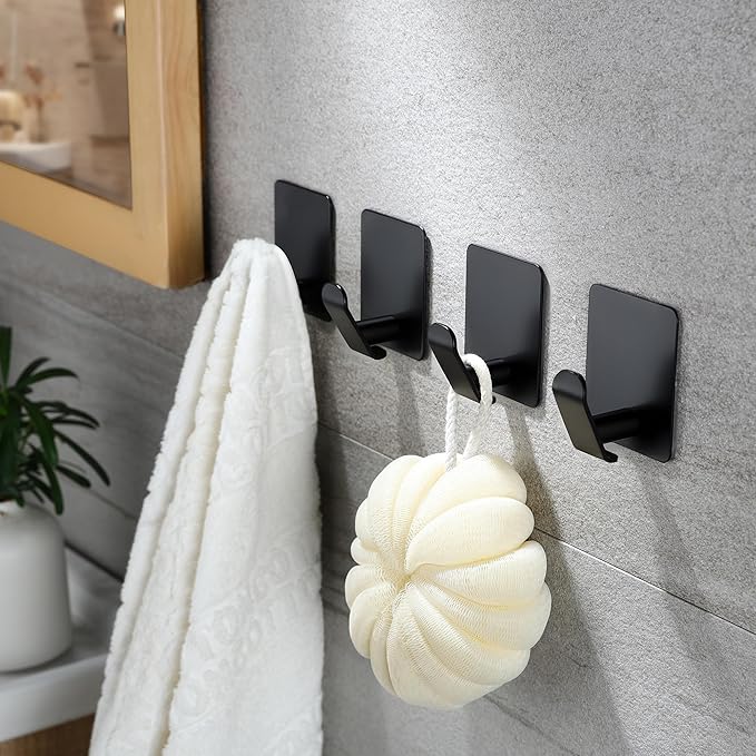 YIGII Adhesive Towel Hooks, 4 Pack Stainless Steel Bathroom Hooks Heavy Duty - Image 2