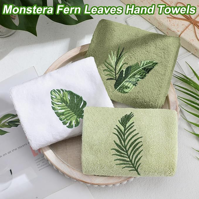 3 Pcs Tropical Palm Leaves Hand Towels - Image 4