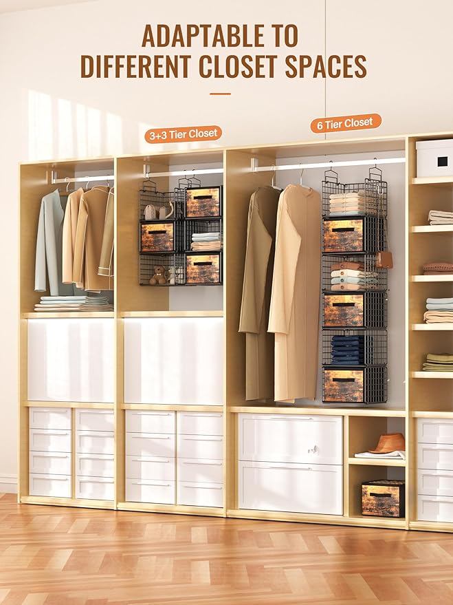Closet Hanging Organizer with Drawers, 6 Tier Metal Closet Organizers and - Image 5