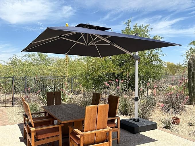 PURPLE LEAF 9' X 11' Patio Umbrella Outdoor Rectangle Umbrella Large Cantilever Umbrella Windproof Offset Heavy Duty Sun for Garden Deck Pool Patio, Navy Blue - Image 2